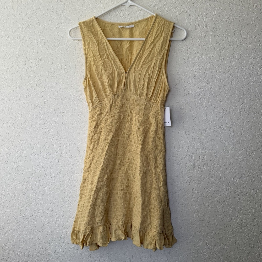 NWT ONEILL Babydoll Mini Dress Small Butter Yellow Beach Resort Festival Smocked